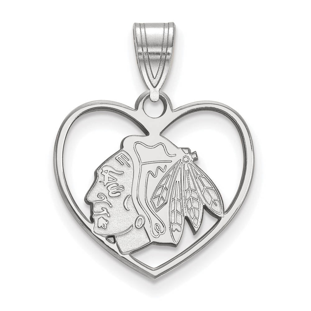 Sterling Silver NHL Chicago Blackhawks Heart Pendant, Item P30254 by The Black Bow Jewelry Co.