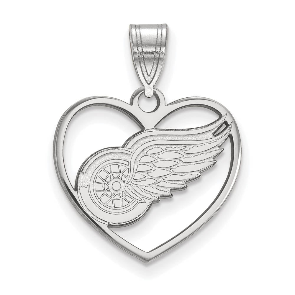 Sterling Silver NHL Detroit Red Wings Heart Pendant, Item P30258 by The Black Bow Jewelry Co.