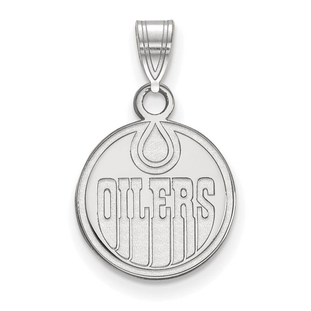 Sterling Silver NHL Edmonton Oilers Small Disc Pendant, Item P30294 by The Black Bow Jewelry Co.
