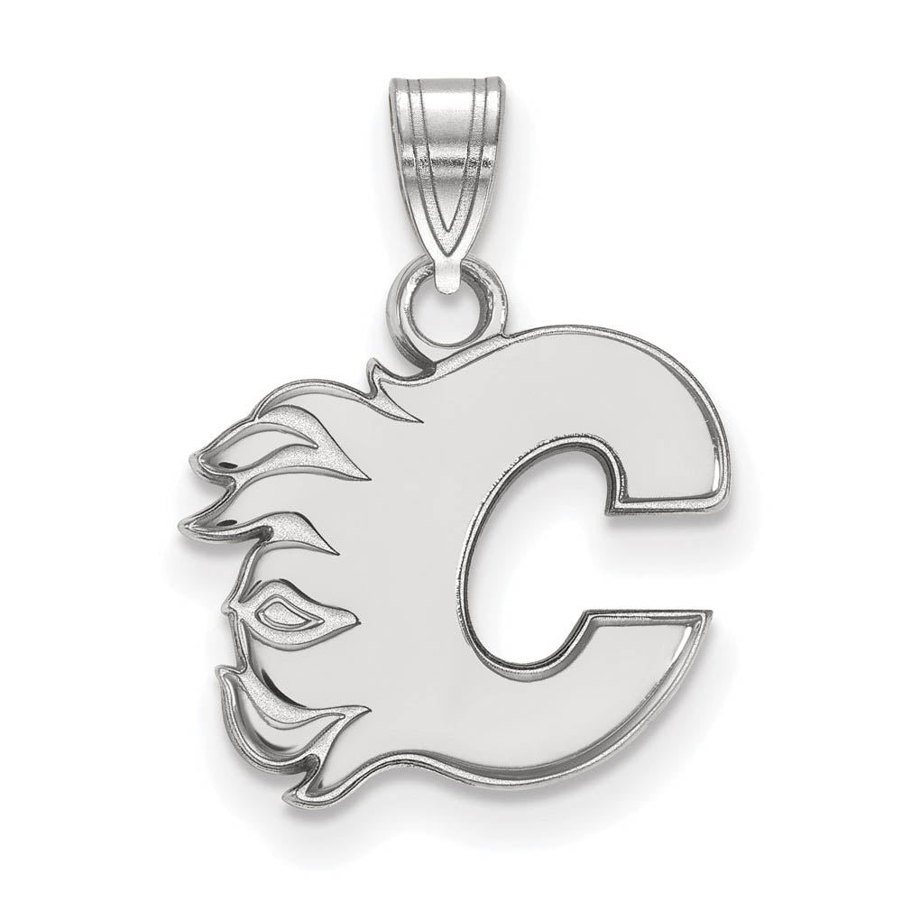 Sterling Silver NHL Calgary Flames Small Pendant, Item P30305 by The Black Bow Jewelry Co.