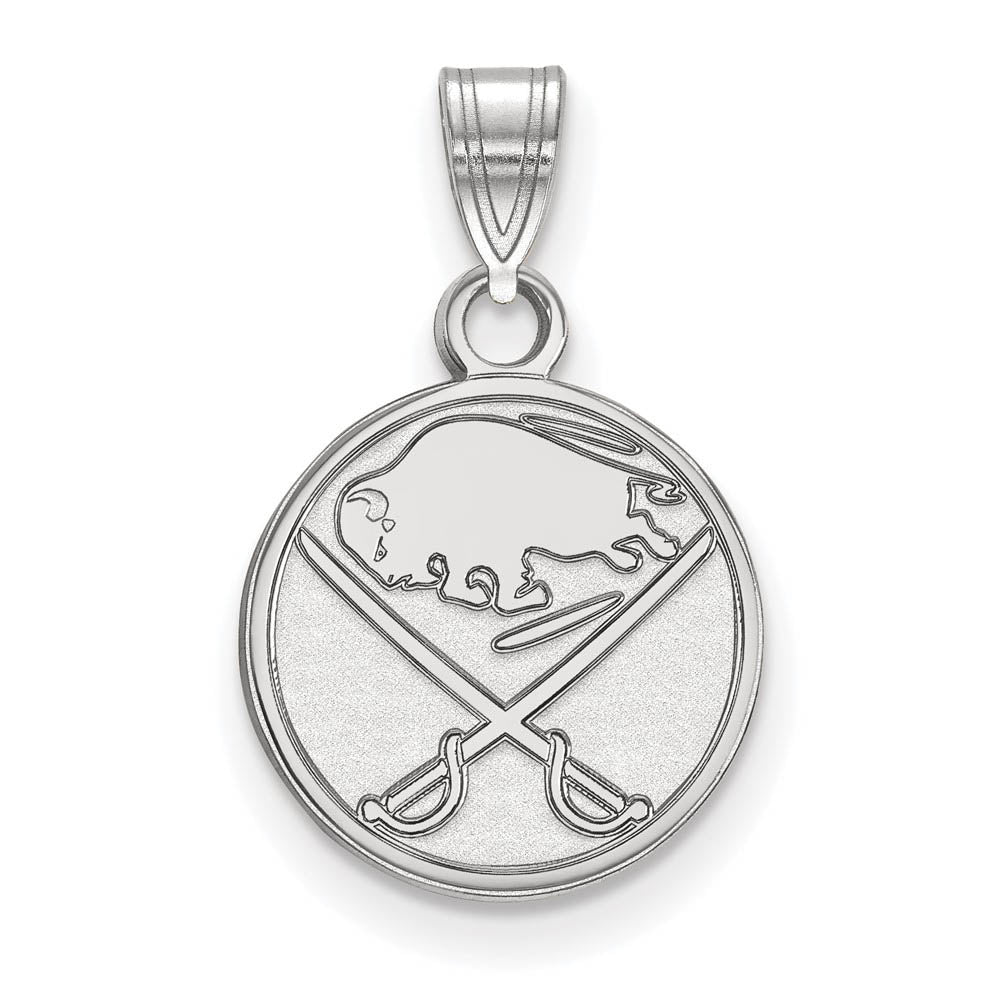 Sterling Silver NHL Buffalo Sabres Small Disc Pendant, Item P30316 by The Black Bow Jewelry Co.