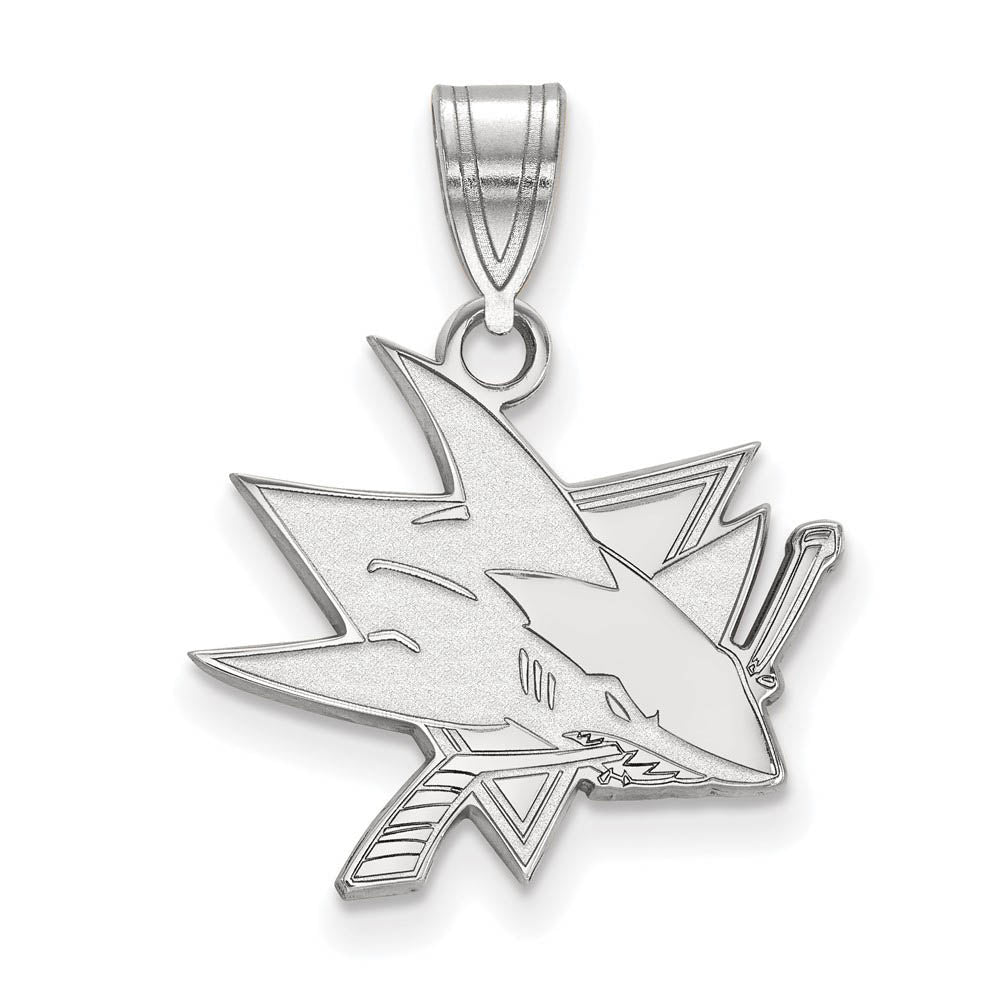 Sterling Silver NHL San Jose Sharks Medium Pendant, Item P30345 by The Black Bow Jewelry Co.