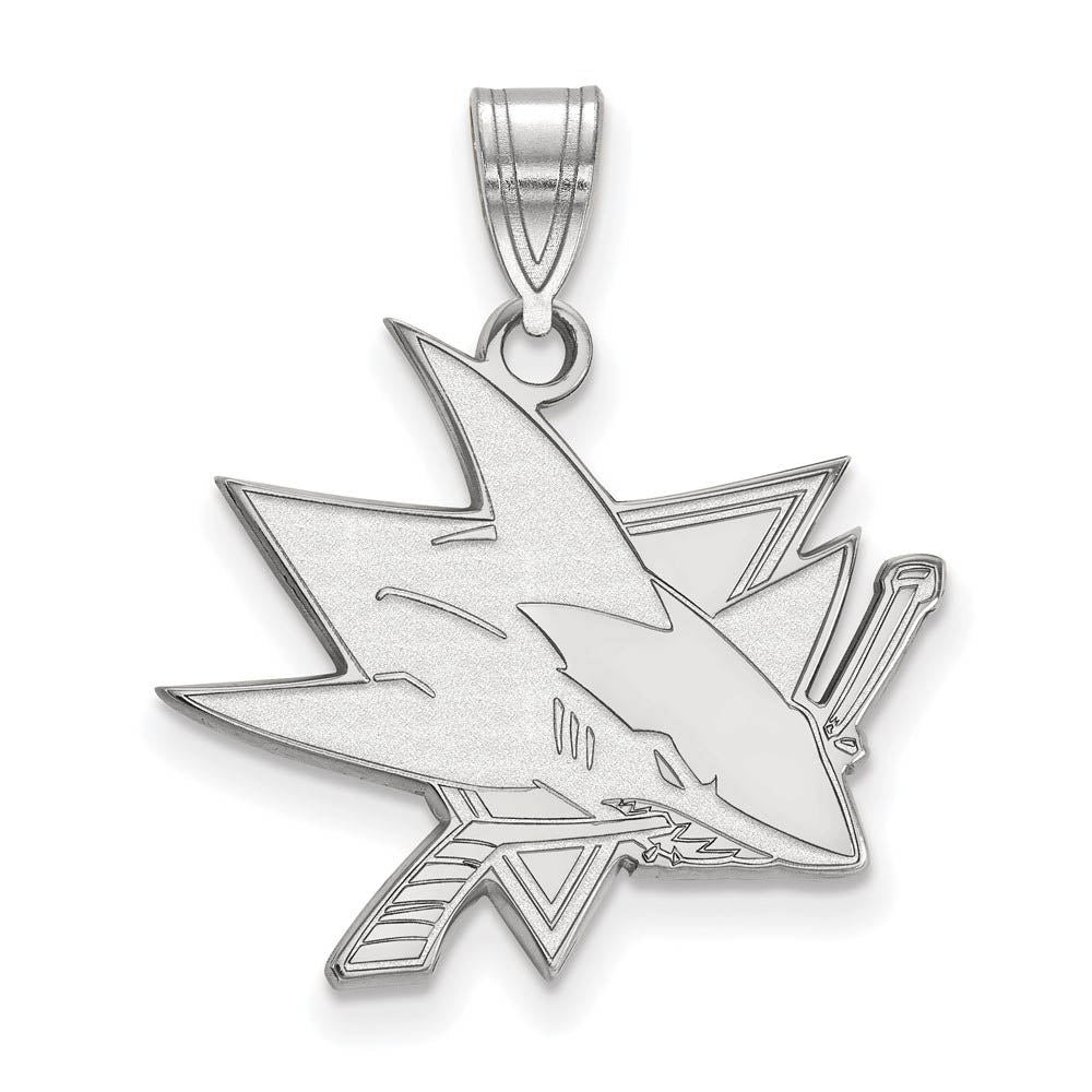 Sterling Silver NHL San Jose Sharks Large Pendant, Item P30378 by The Black Bow Jewelry Co.