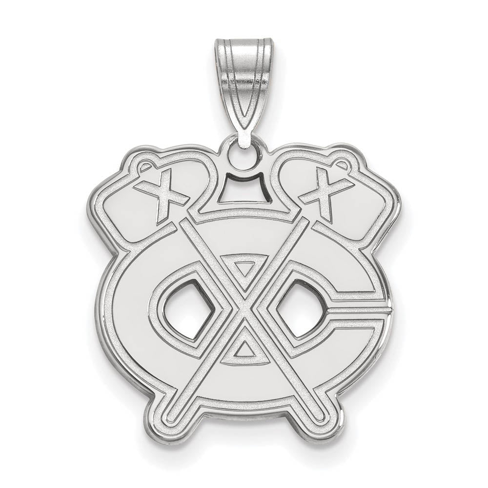 Sterling Silver NHL Chicago Blackhawks Large Pendant, Item P30381 by The Black Bow Jewelry Co.