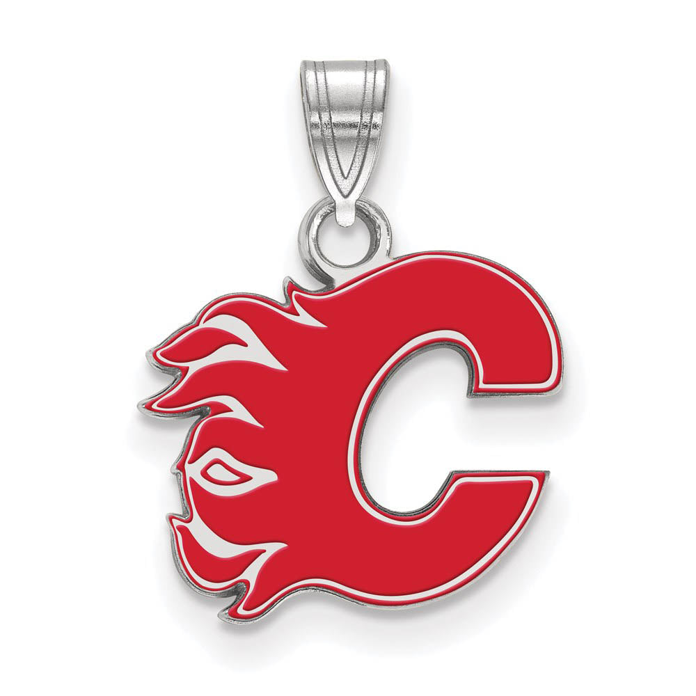 Sterling Silver NHL Calgary Flames SM Enamel Pendant, Item P30395 by The Black Bow Jewelry Co.