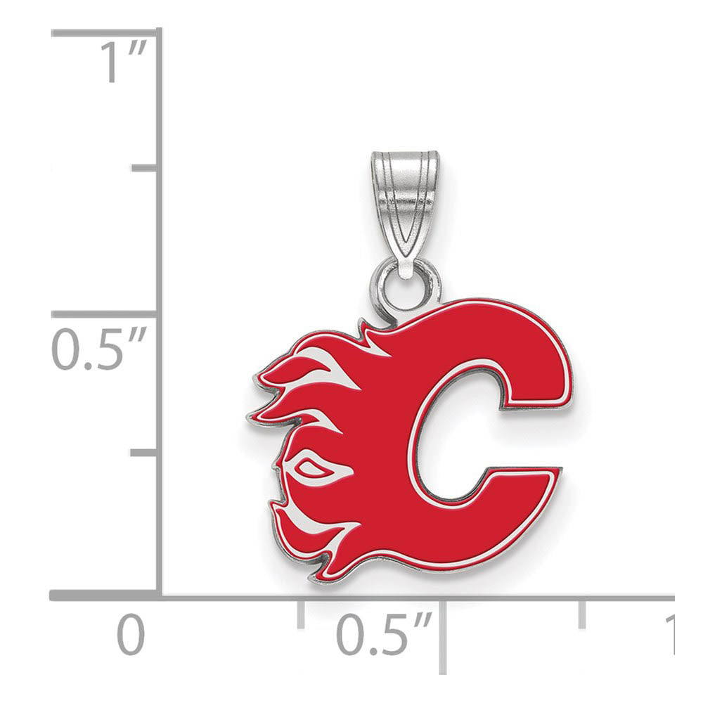 Alternate view of the Sterling Silver NHL Calgary Flames SM Enamel Pendant by The Black Bow Jewelry Co.