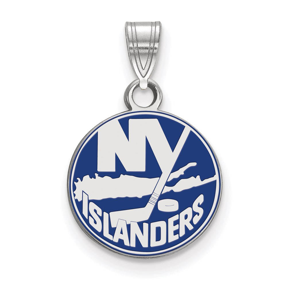 Sterling Silver NHL New York Islanders SM Enamel Disc Pendant, Item P30397 by The Black Bow Jewelry Co.