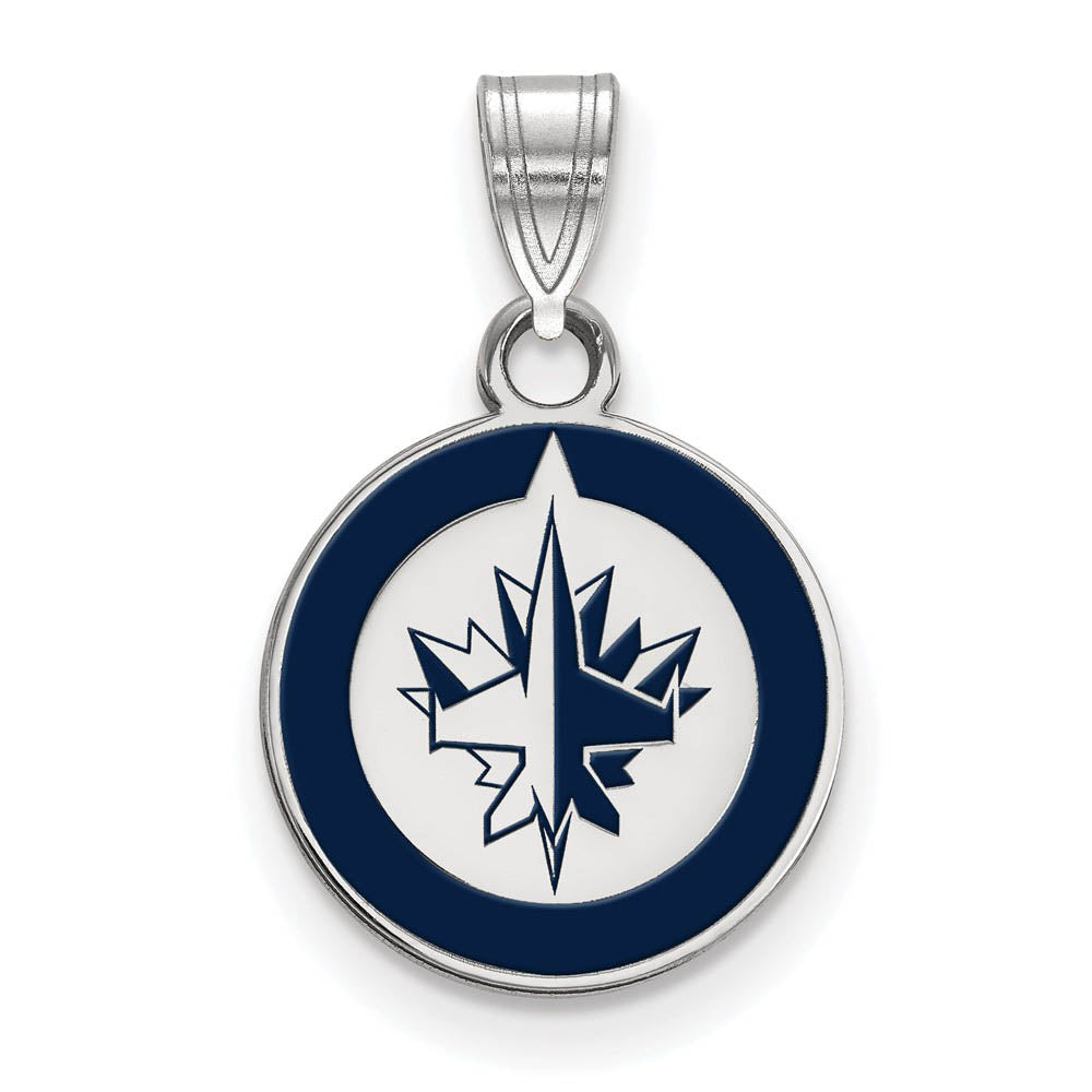 Sterling Silver NHL Winnipeg Jets SM Enamel Disc Pendant, Item P30401 by The Black Bow Jewelry Co.