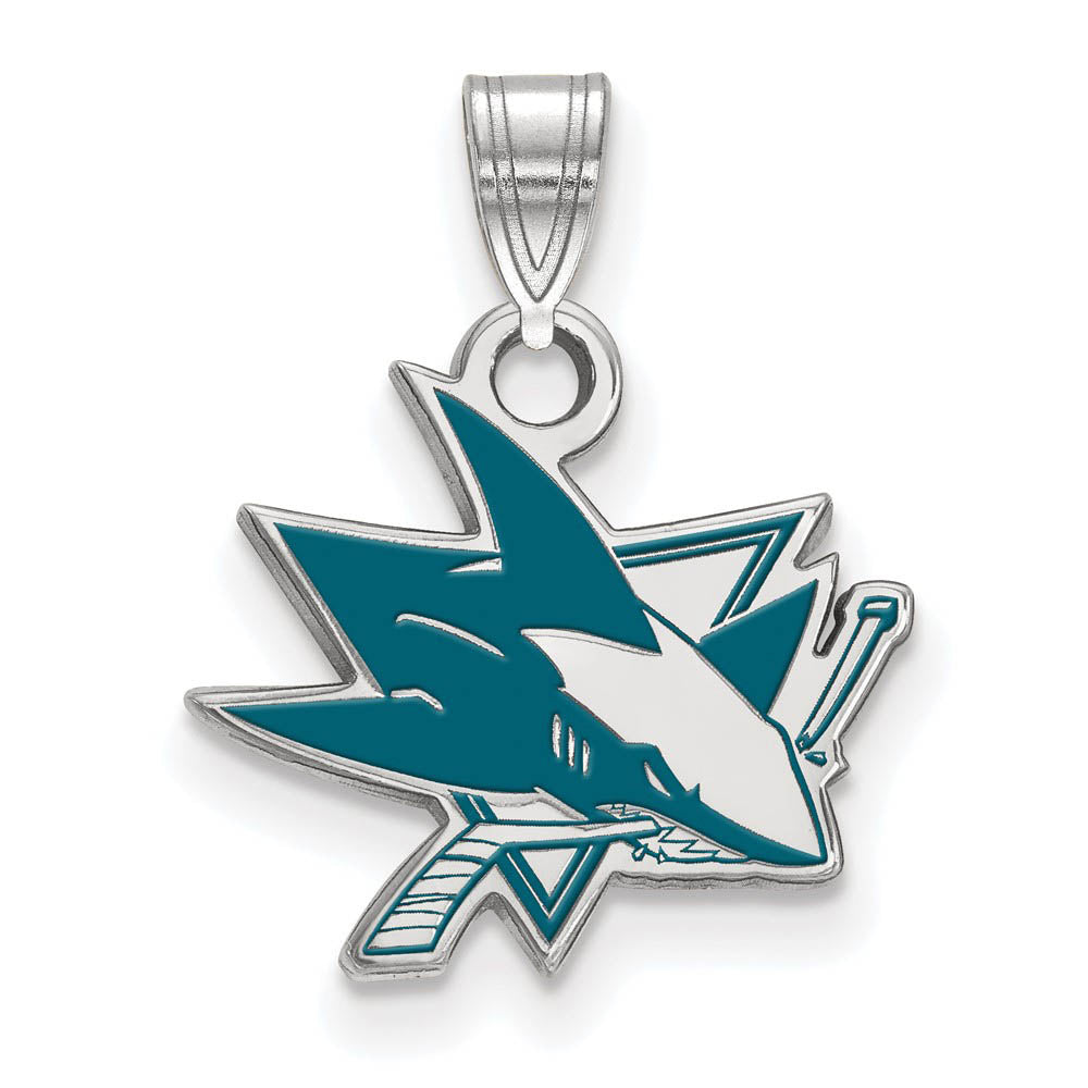 Sterling Silver NHL San Jose Sharks SM Enamel Pendant, Item P30409 by The Black Bow Jewelry Co.