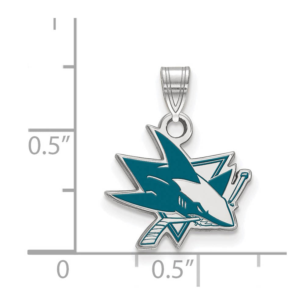 Alternate view of the Sterling Silver NHL San Jose Sharks SM Enamel Pendant by The Black Bow Jewelry Co.