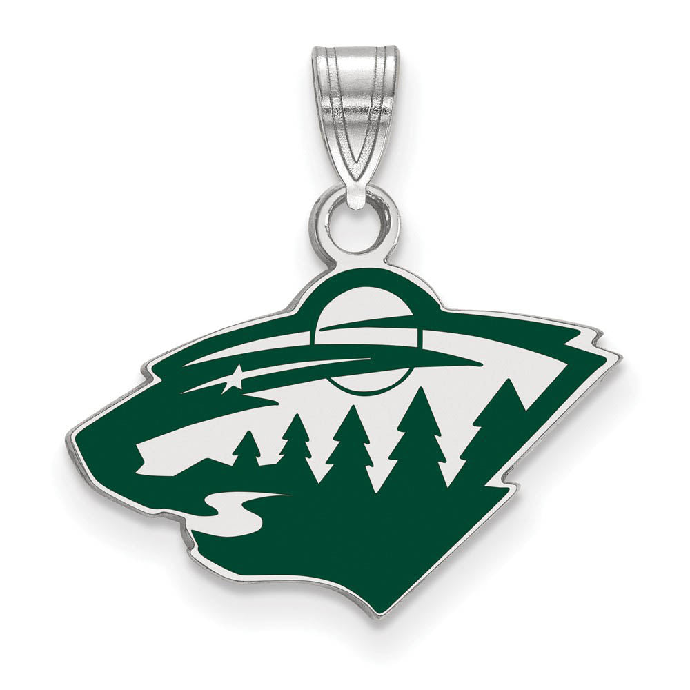 Sterling Silver NHL Minnesota Wild SM Enamel Pendant, Item P30410 by The Black Bow Jewelry Co.