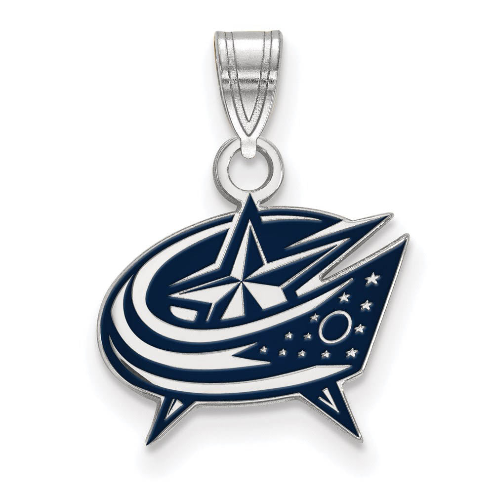 Sterling Silver NHL Columbus Blue Jackets SM Enamel Pendant, Item P30415 by The Black Bow Jewelry Co.