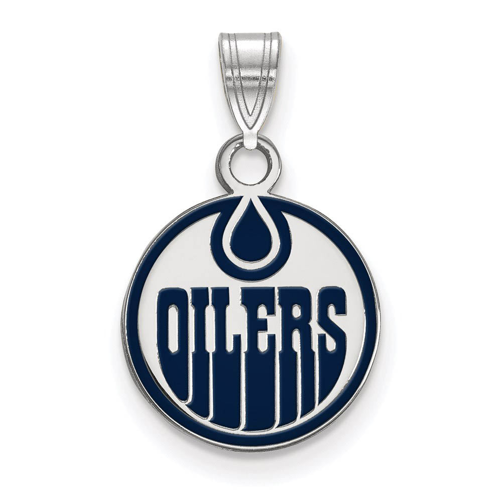 Sterling Silver NHL Edmonton Oilers SM Enamel Disc Pendant, Item P30418 by The Black Bow Jewelry Co.