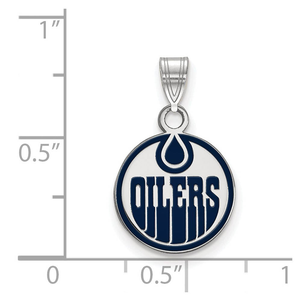 Alternate view of the Sterling Silver NHL Edmonton Oilers SM Enamel Disc Pendant by The Black Bow Jewelry Co.