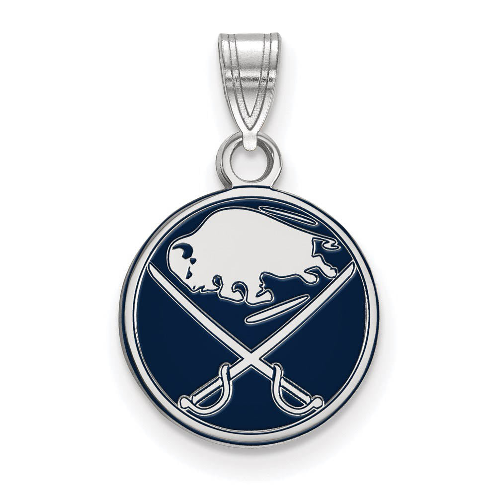 Sterling Silver NHL Buffalo Sabres SM Enamel Disc Pendant, Item P30420 by The Black Bow Jewelry Co.
