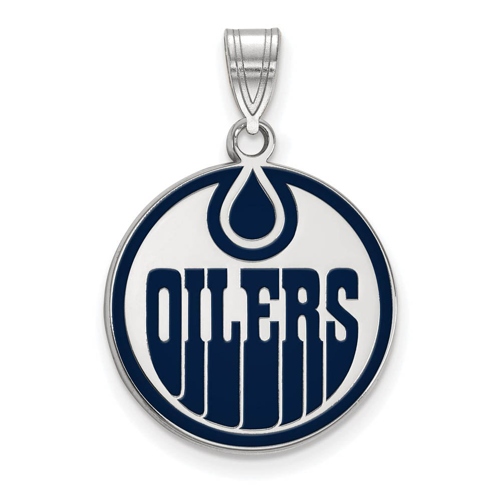 Sterling Silver NHL Edmonton Oilers LG Enamel Disc Pendant, Item P30429 by The Black Bow Jewelry Co.