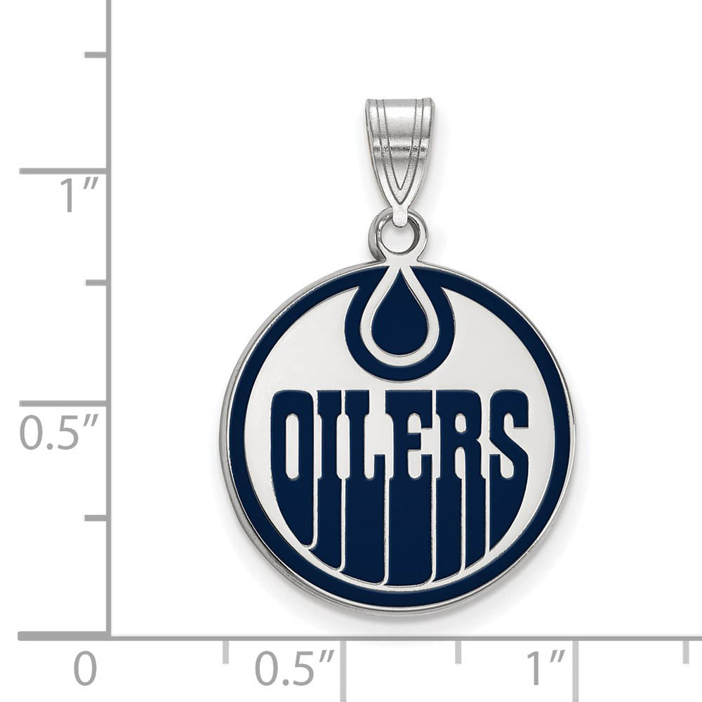 Alternate view of the Sterling Silver NHL Edmonton Oilers LG Enamel Disc Pendant by The Black Bow Jewelry Co.