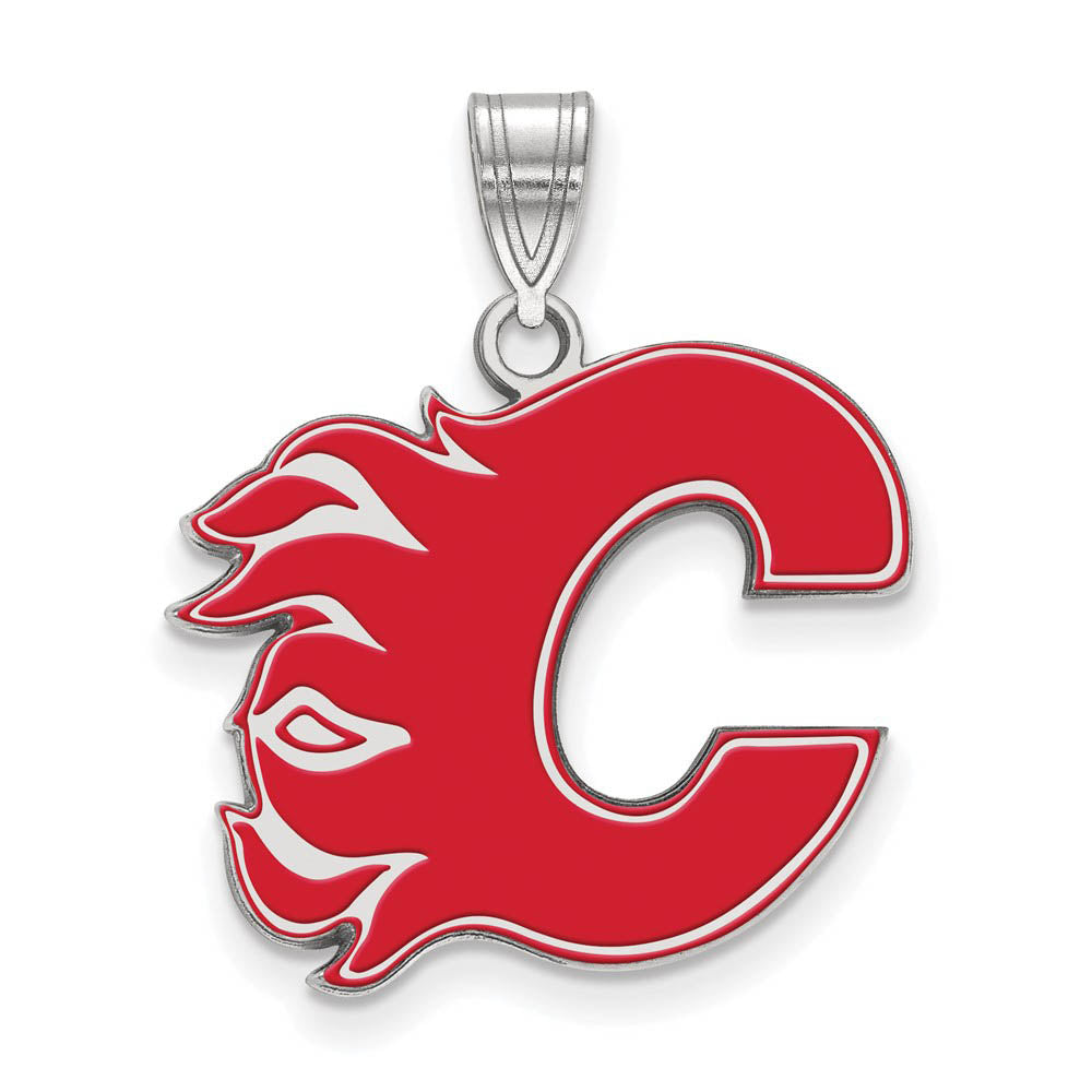 Sterling Silver NHL Calgary Flames LG Enamel Pendant, Item P30432 by The Black Bow Jewelry Co.