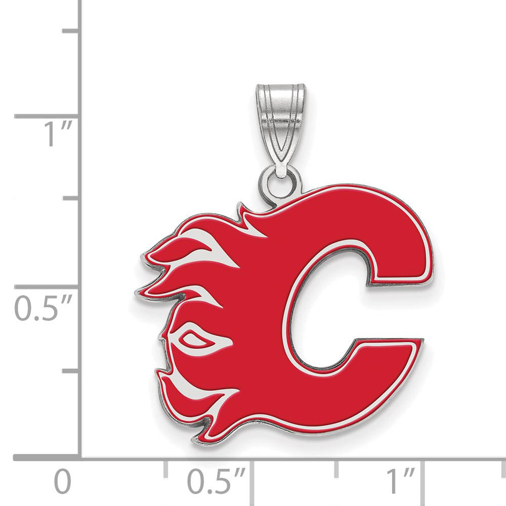 Alternate view of the Sterling Silver NHL Calgary Flames LG Enamel Pendant by The Black Bow Jewelry Co.
