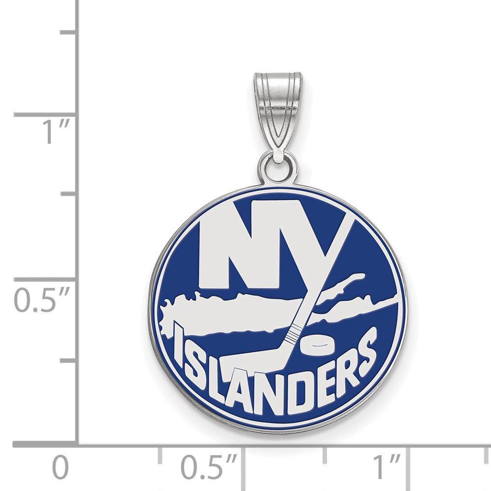 Alternate view of the Sterling Silver NHL New York Islanders LG Enamel Disc Pendant by The Black Bow Jewelry Co.