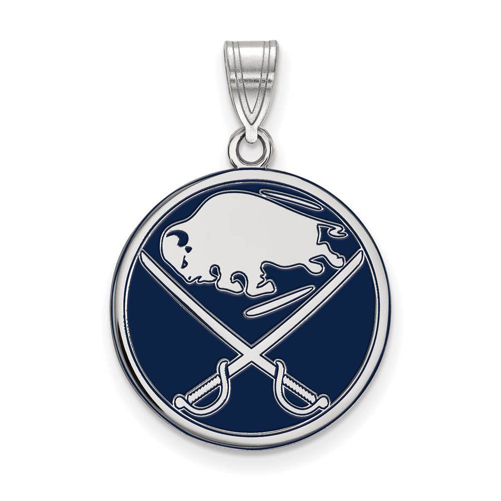 Sterling Silver NHL Buffalo Sabres LG Enamel Disc Pendant, Item P30434 by The Black Bow Jewelry Co.