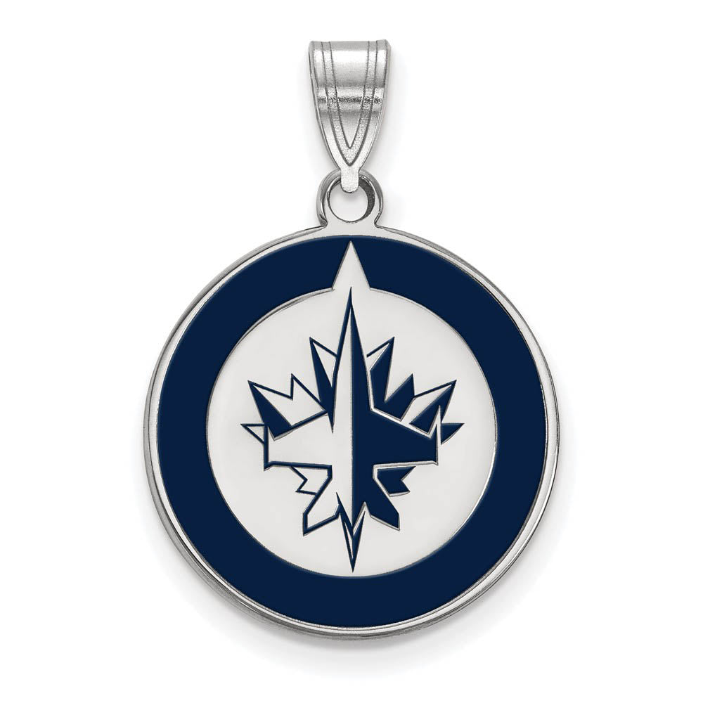 Sterling Silver NHL Winnipeg Jets LG Enamel Disc Pendant, Item P30437 by The Black Bow Jewelry Co.