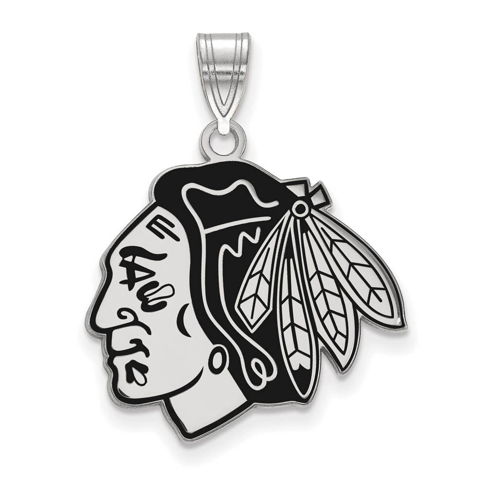 Sterling Silver NHL Chicago Blackhawks LG Enamel Pendant, Item P30440 by The Black Bow Jewelry Co.