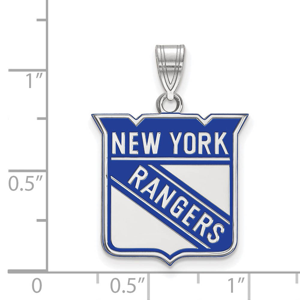 Alternate view of the Sterling Silver NHL New York Rangers LG Enamel Pendant by The Black Bow Jewelry Co.