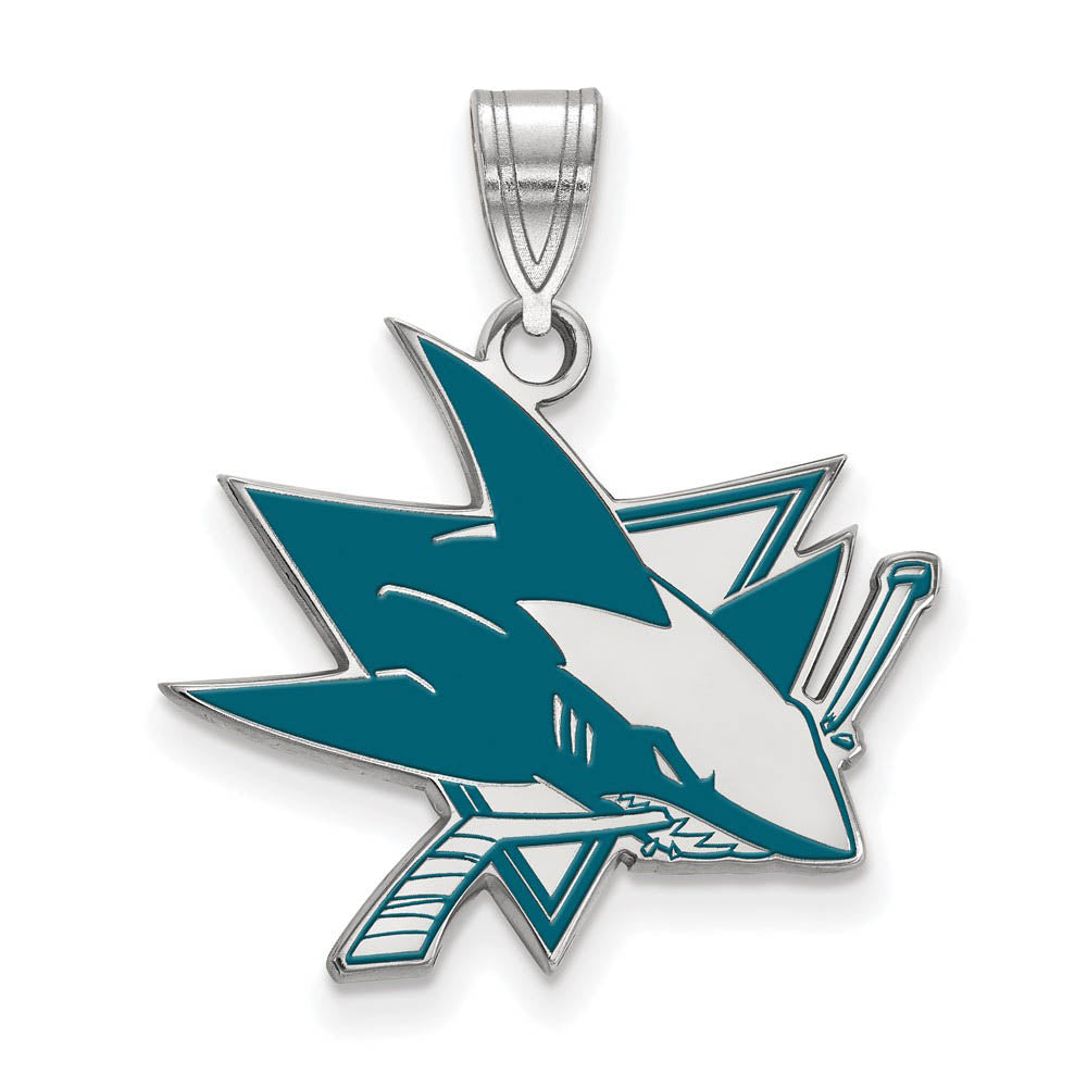 Sterling Silver NHL San Jose Sharks LG Enamel Pendant, Item P30450 by The Black Bow Jewelry Co.