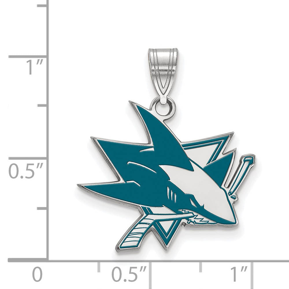 Alternate view of the Sterling Silver NHL San Jose Sharks LG Enamel Pendant by The Black Bow Jewelry Co.