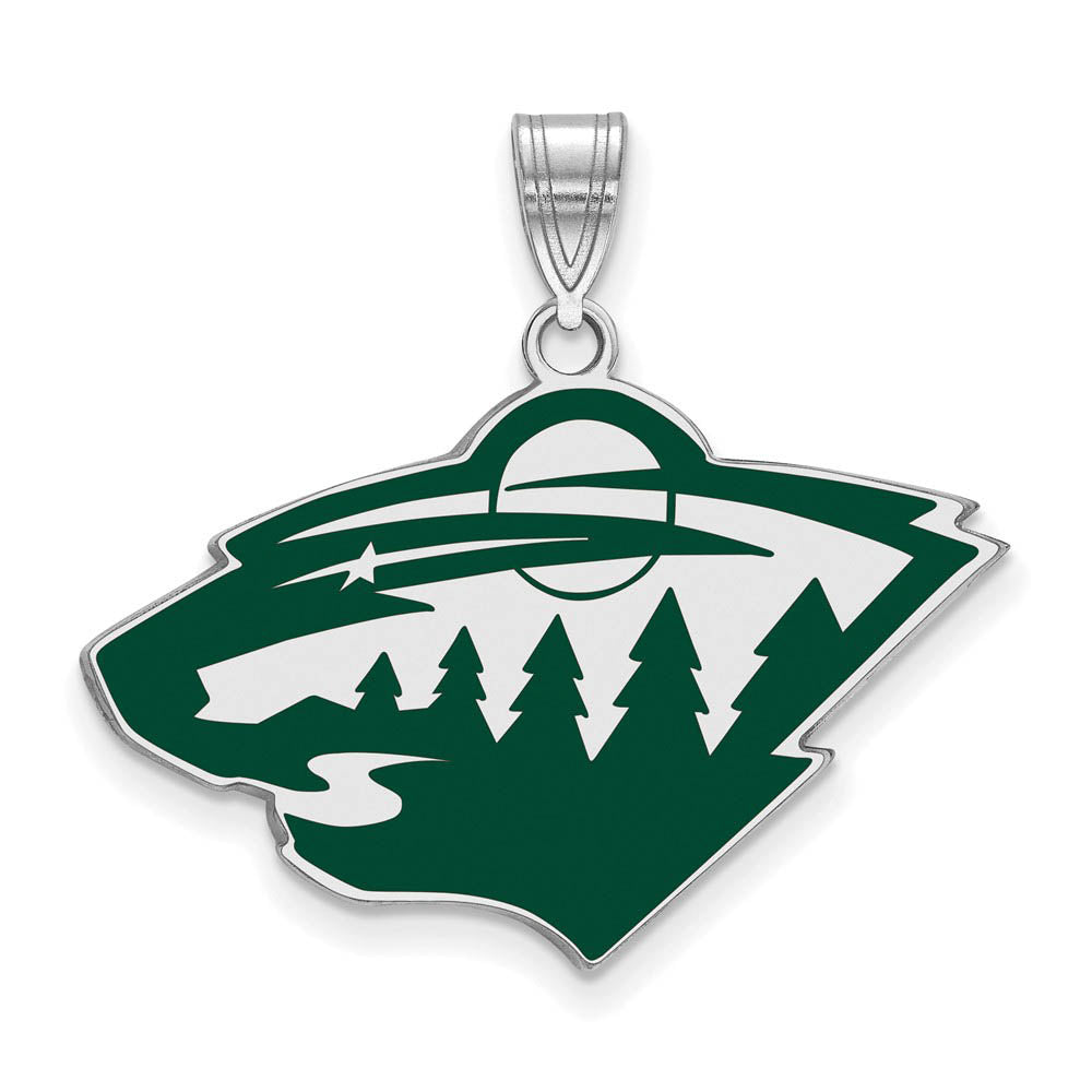 Sterling Silver NHL Minnesota Wild LG Enamel Pendant, Item P30451 by The Black Bow Jewelry Co.