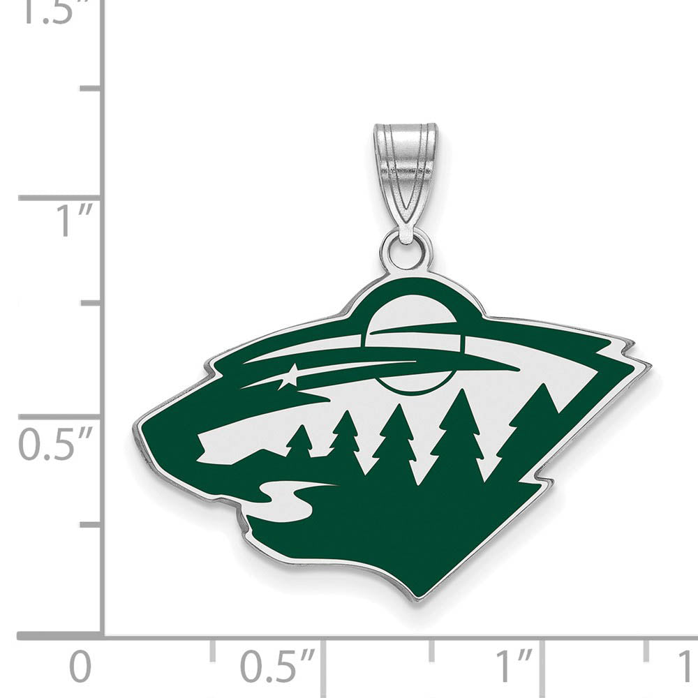 Alternate view of the Sterling Silver NHL Minnesota Wild LG Enamel Pendant by The Black Bow Jewelry Co.