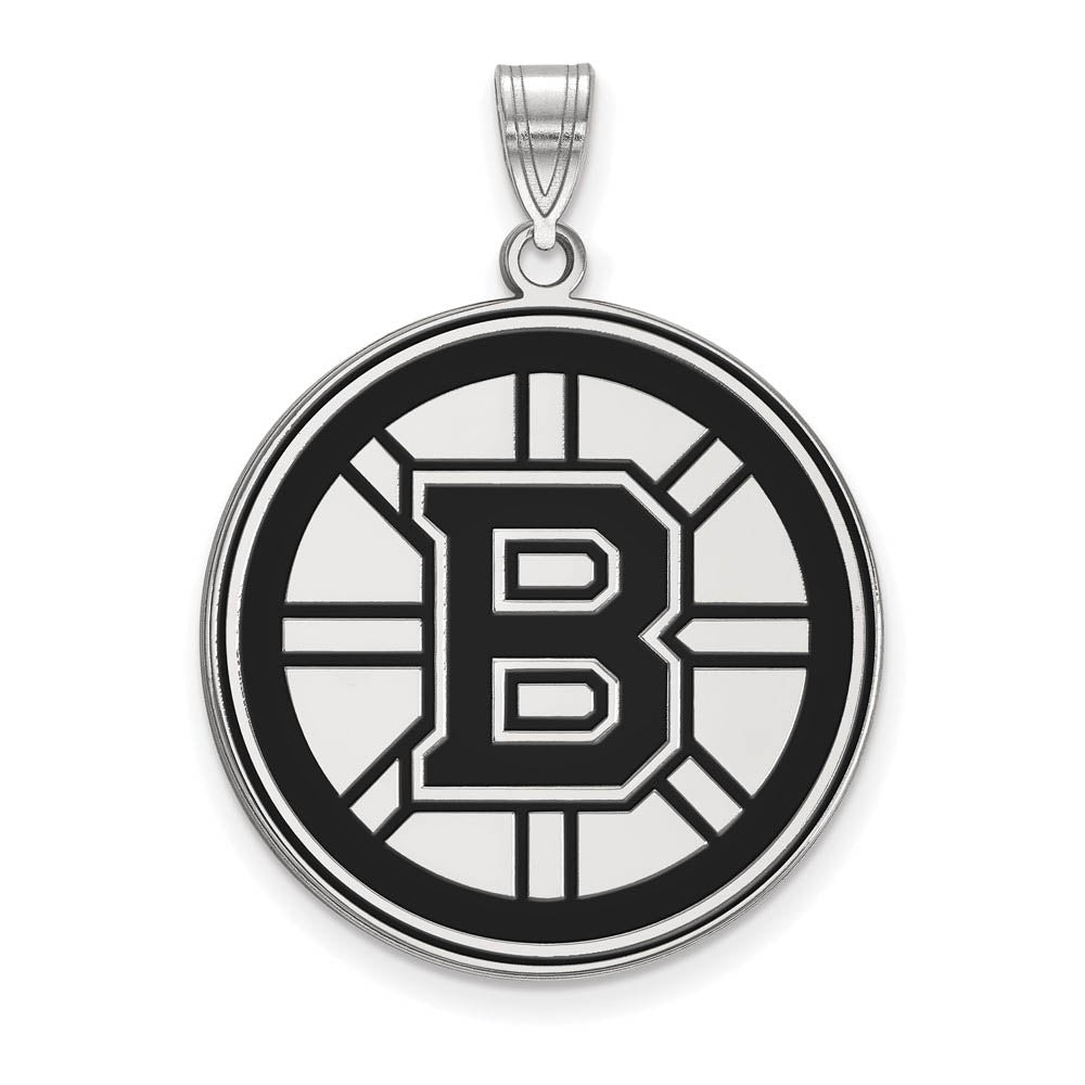 Sterling Silver NHL Boston Bruins XL Enamel Disc Pendant, Item P30455 by The Black Bow Jewelry Co.