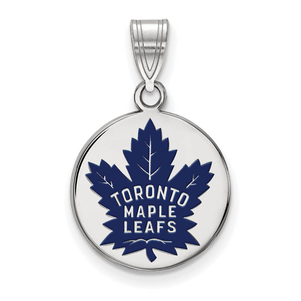 Sterling Silver NHL Toronto Maple Leafs MD Enamel Disc Pendant, Item P30457 by The Black Bow Jewelry Co.
