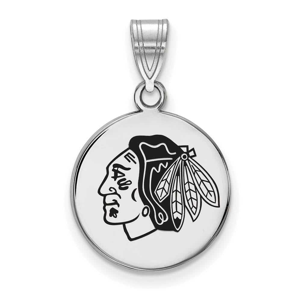 Sterling Silver NHL Chicago Blackhawks MD Enamel Disc Pendant, Item P30461 by The Black Bow Jewelry Co.