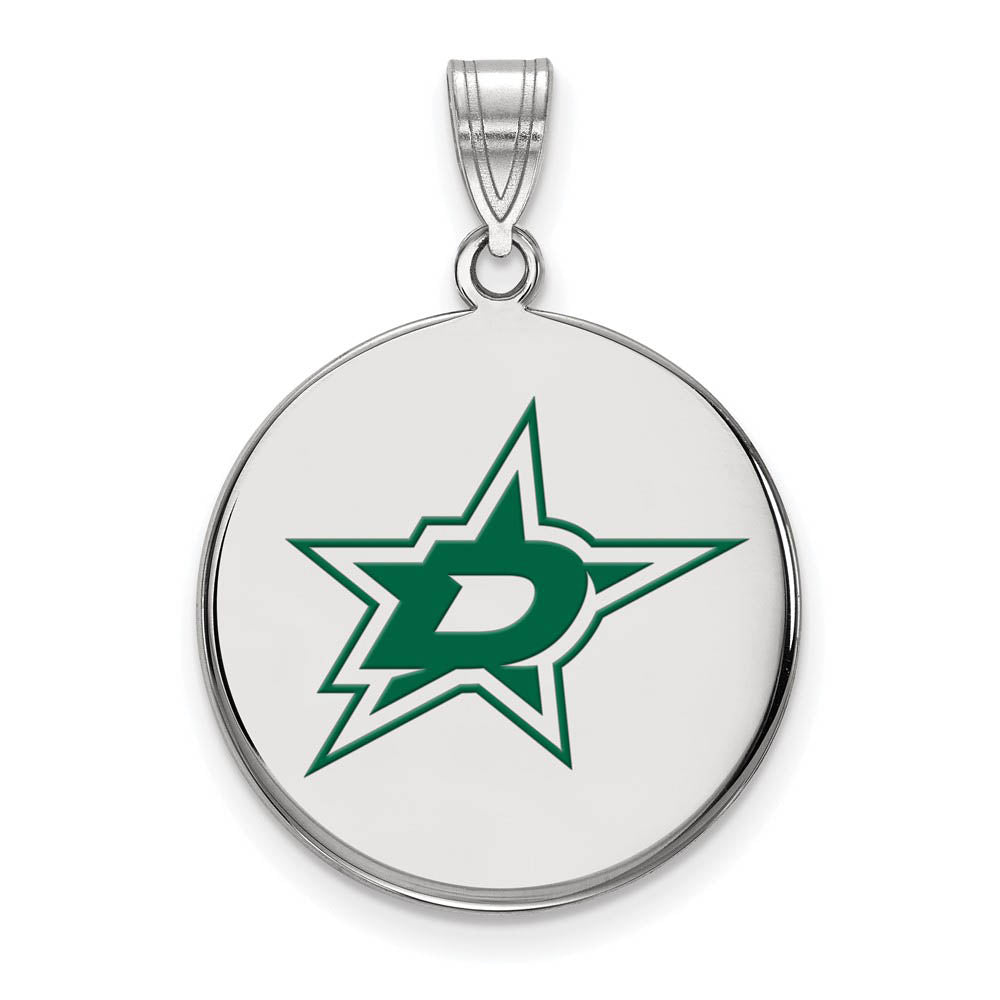Sterling Silver NHL Dallas Stars LG Enamel Disc Pendant, Item P30463 by The Black Bow Jewelry Co.