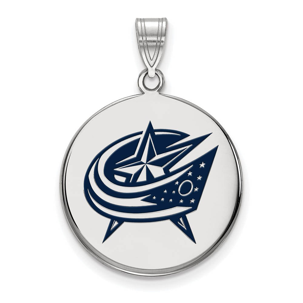 Sterling Silver NHL Columbus Blue Jackets LG Enamel Disc Pendant, Item P30464 by The Black Bow Jewelry Co.
