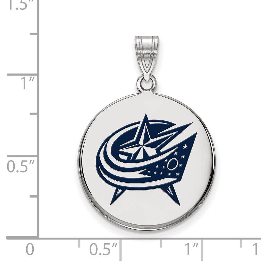 Alternate view of the Sterling Silver NHL Columbus Blue Jackets LG Enamel Disc Pendant by The Black Bow Jewelry Co.