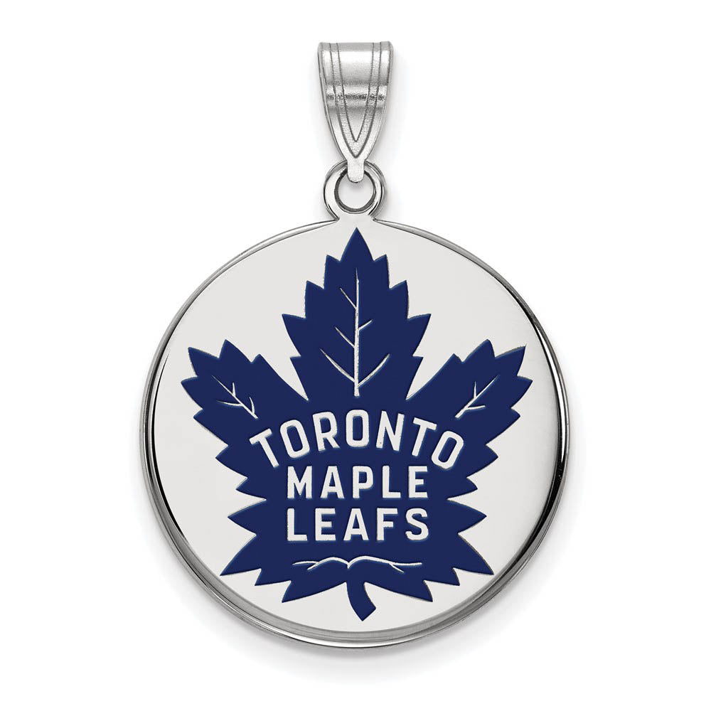 Sterling Silver NHL Toronto Maple Leafs Lg Enamel Disc Pendant, Item P30467 by The Black Bow Jewelry Co.