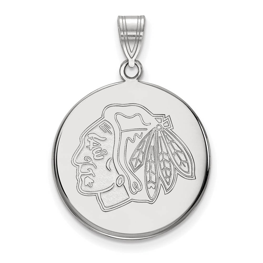 Sterling Silver NHL Chicago Blackhawks LG Disc Pendant, Item P30468 by The Black Bow Jewelry Co.