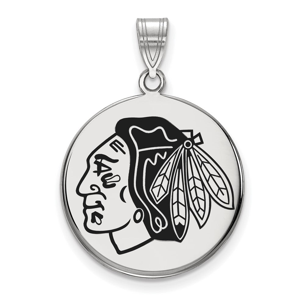 Sterling Silver NHL Chicago Blackhawks LG Enamel Disc Pendant, Item P30472 by The Black Bow Jewelry Co.