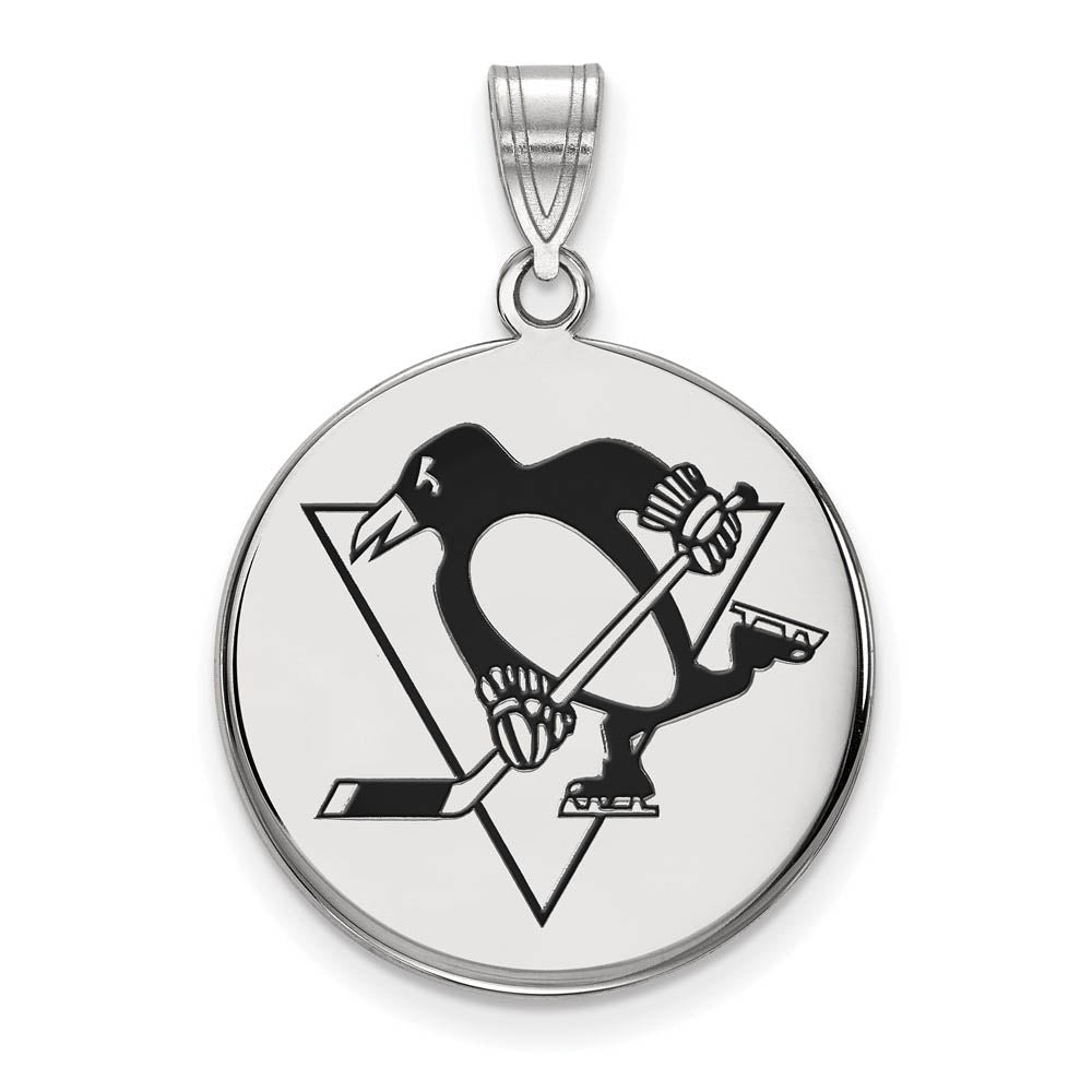 Sterling Silver NHL Pittsburgh Penguins LG Enamel Disc Pendant, Item P30474 by The Black Bow Jewelry Co.