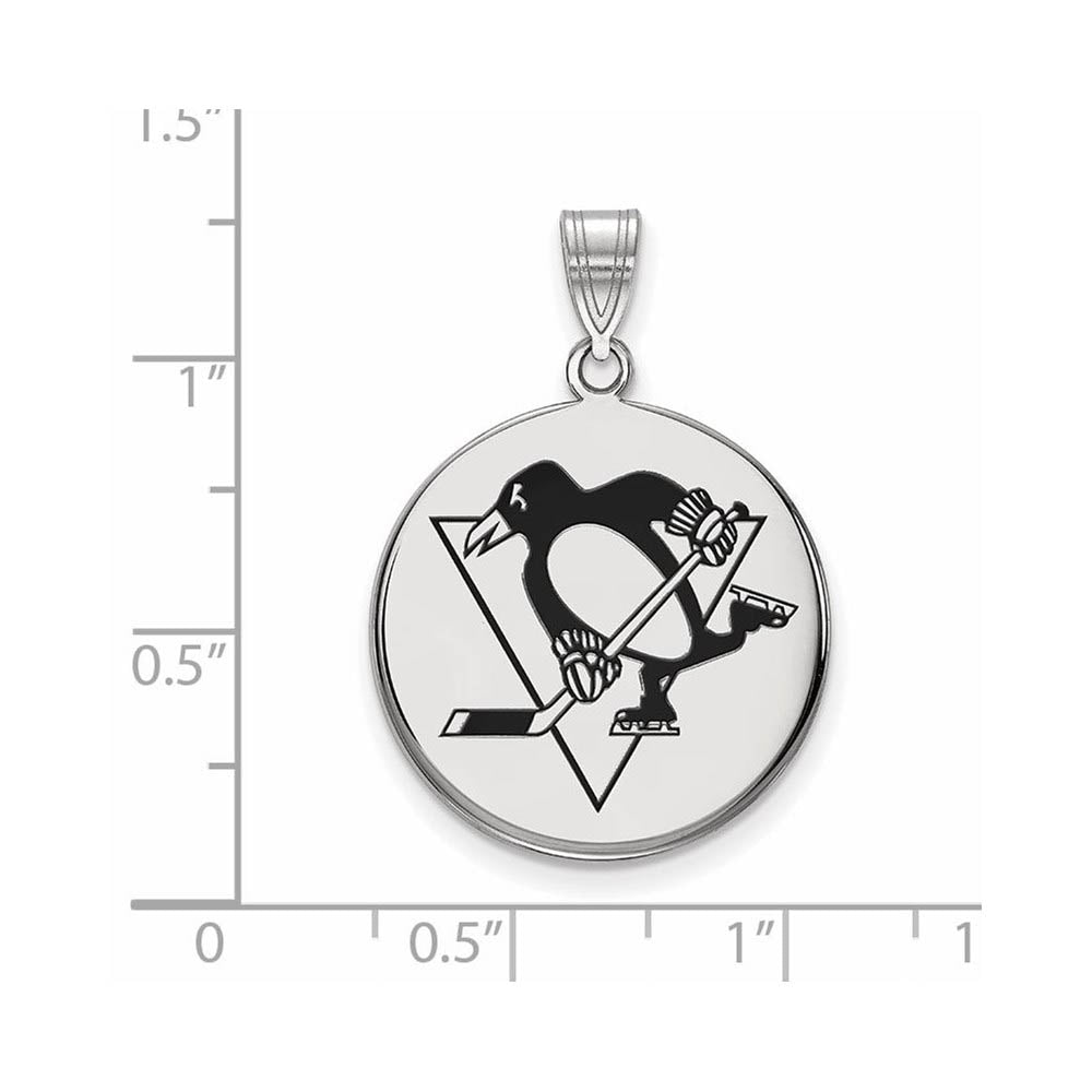 Alternate view of the Sterling Silver NHL Pittsburgh Penguins LG Enamel Disc Pendant by The Black Bow Jewelry Co.