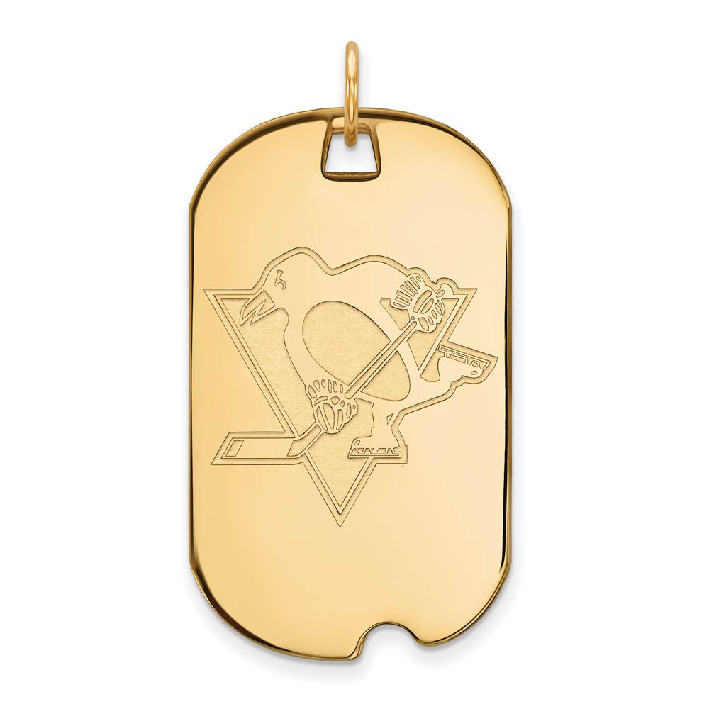 10k Yellow Gold NHL Pittsburgh Penguins Large Dog Tag Pendant, Item P30525 by The Black Bow Jewelry Co.