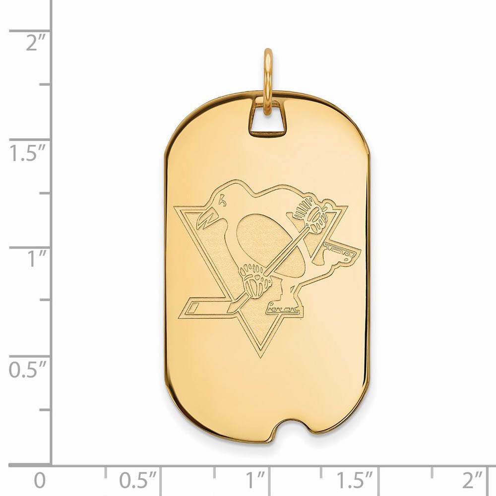 Alternate view of the 10k Yellow Gold NHL Pittsburgh Penguins Large Dog Tag Pendant by The Black Bow Jewelry Co.