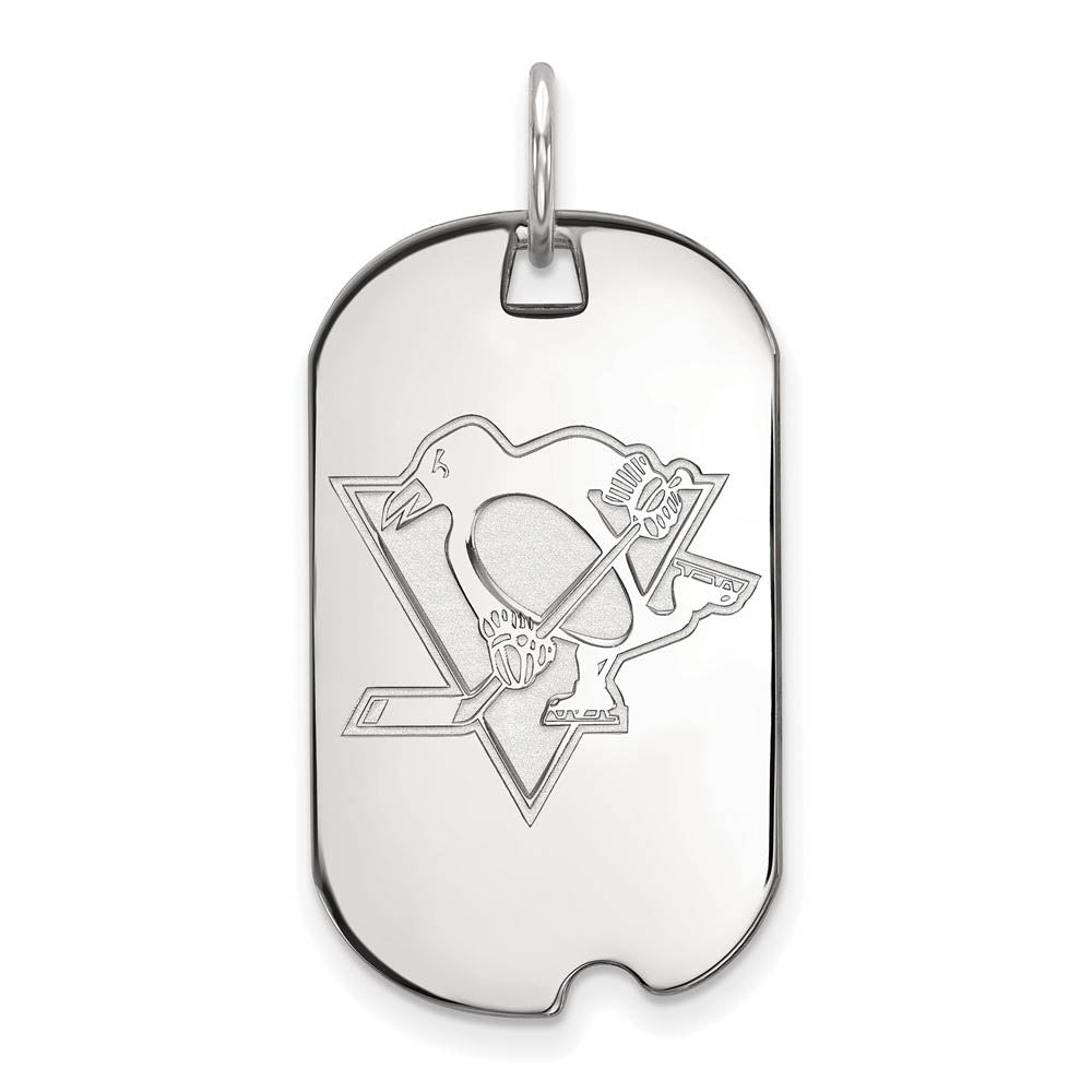 14k White Gold NHL Pittsburgh Penguins Dog Tag Pendant, Item P30530 by The Black Bow Jewelry Co.