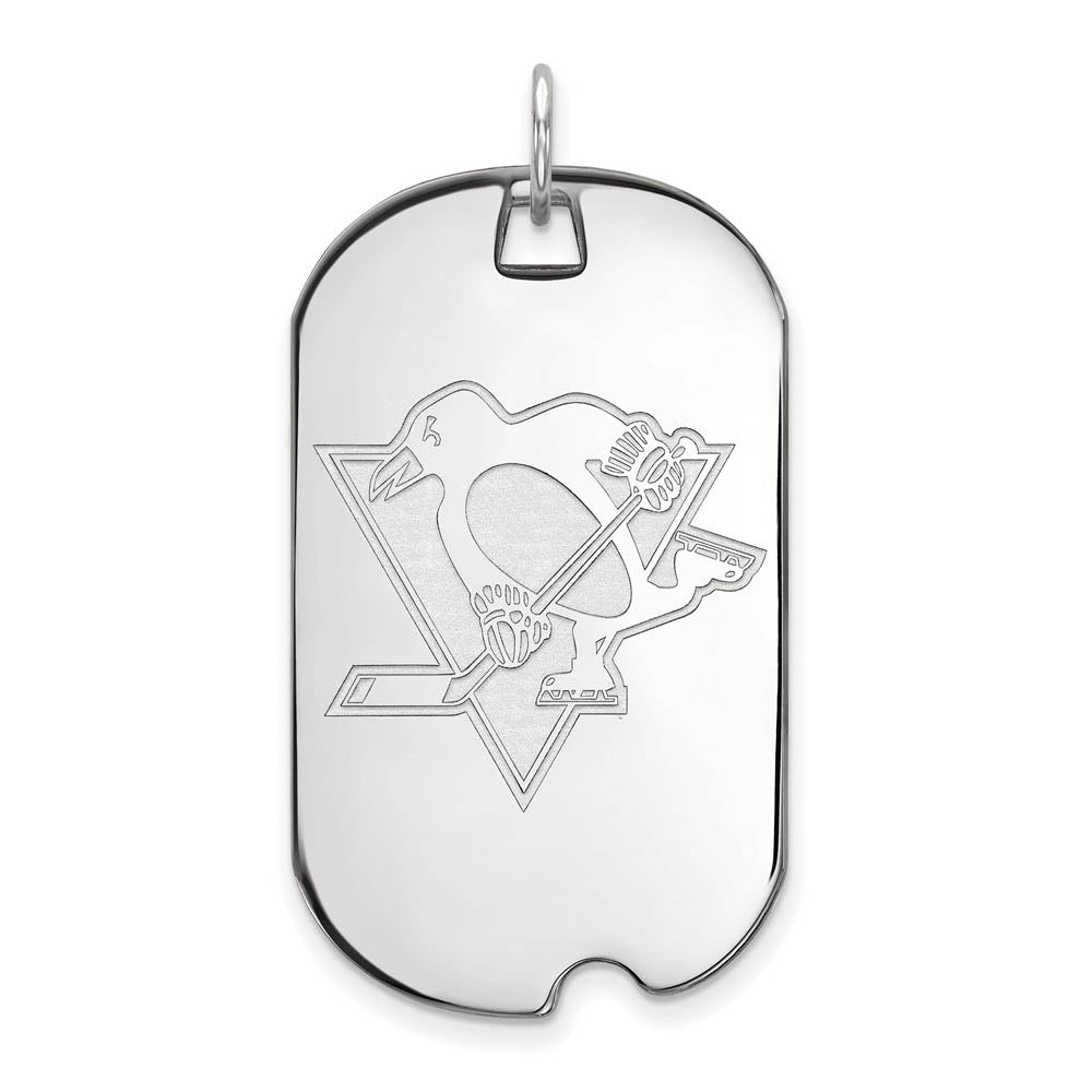 14k White Gold NHL Pittsburgh Penguins Large Dog Tag Pendant, Item P30535 by The Black Bow Jewelry Co.