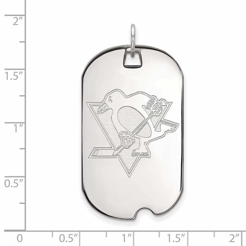Alternate view of the 14k White Gold NHL Pittsburgh Penguins Large Dog Tag Pendant by The Black Bow Jewelry Co.
