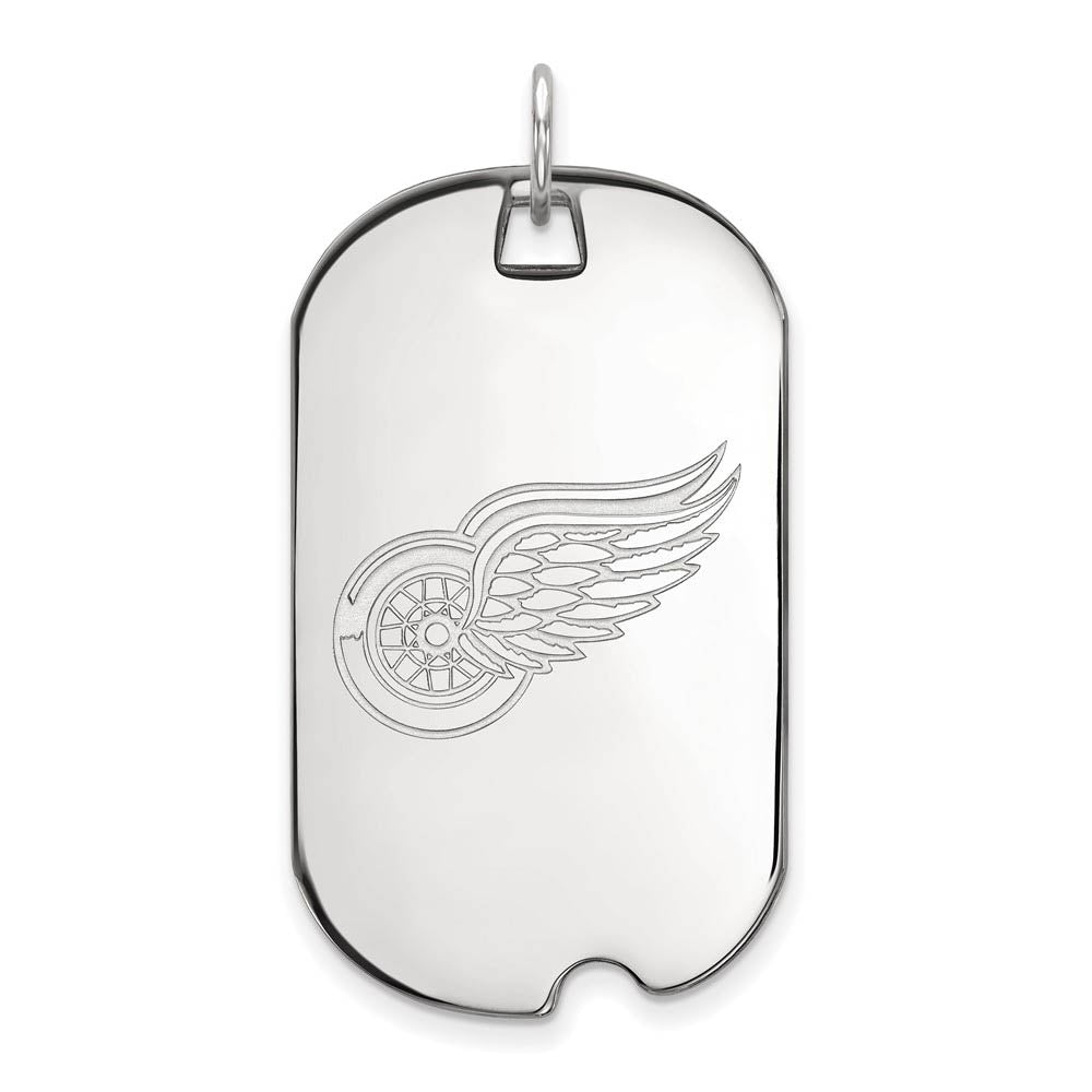 14k White Gold NHL Detroit Red Wings Large Dog Tag Pendant, Item P30536 by The Black Bow Jewelry Co.