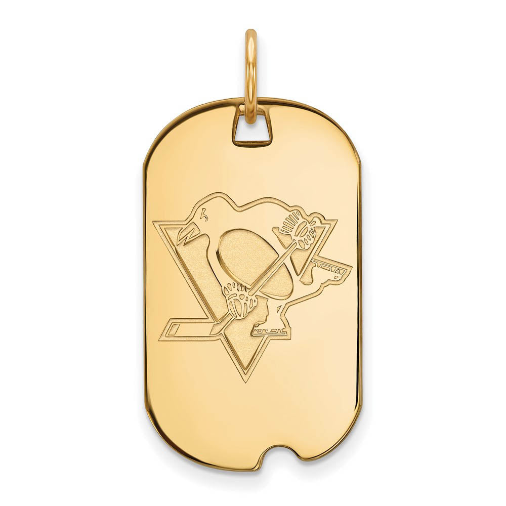 14k Yellow Gold NHL Pittsburgh Penguins Dog Tag Pendant, Item P30540 by The Black Bow Jewelry Co.